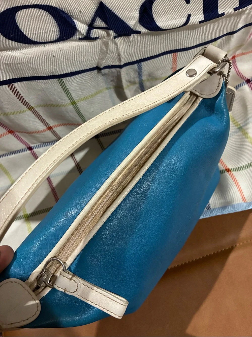 COACH Y2K Rare in Turquoise Leather Bag with Cream Trim